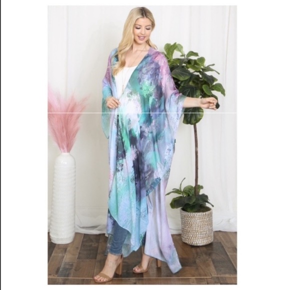 One Size Abstract Kimono NWOT - Picture 2 of 3